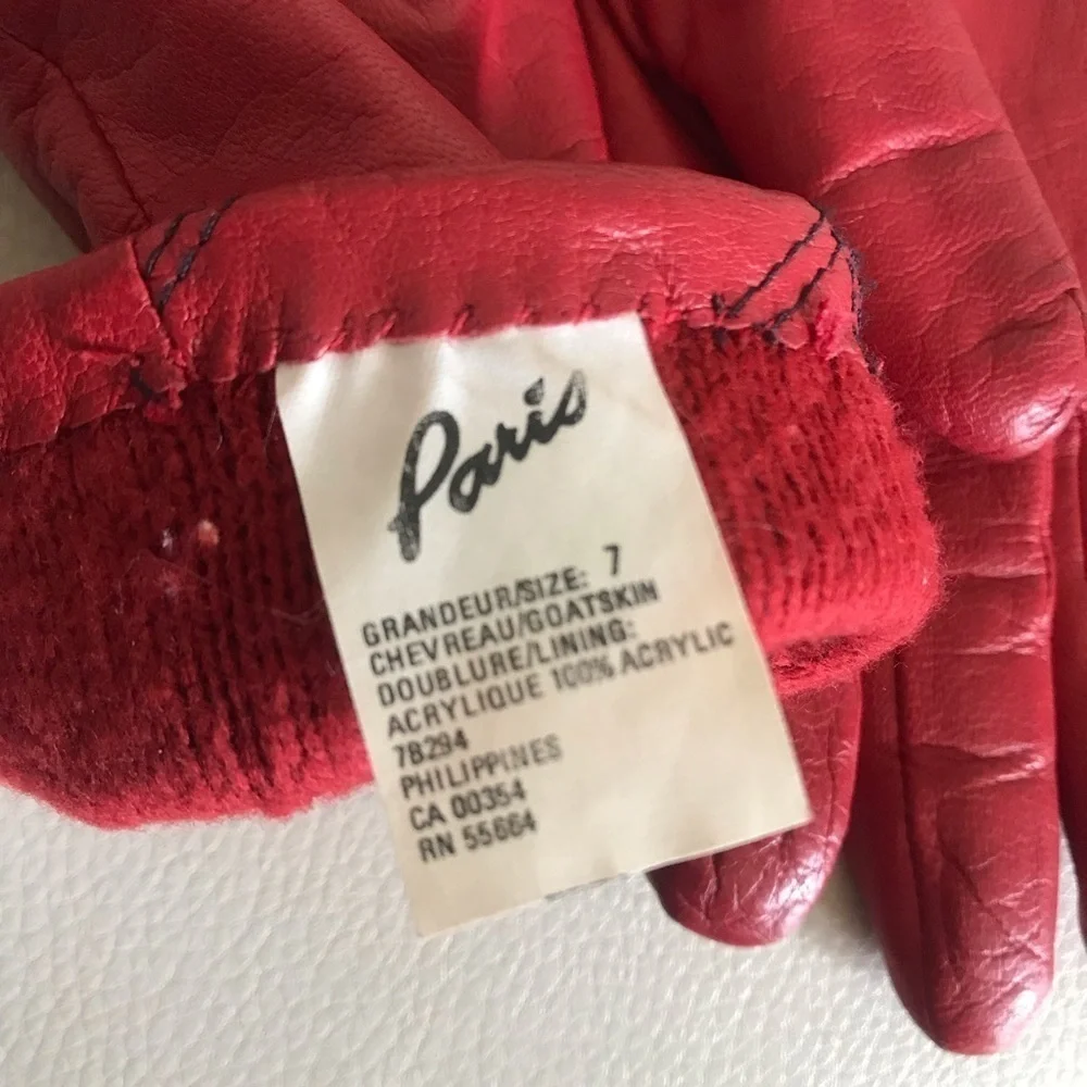 Vintage Paris Red Leather Goatskin Gloves Size 7 Small​ - Picture 5 of 5